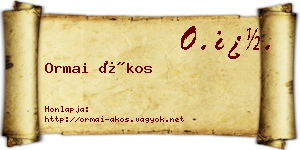 Ormai Ákos névjegykártya